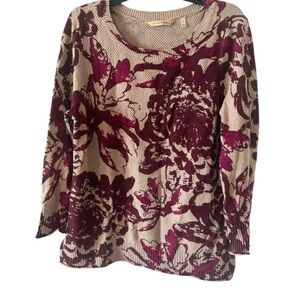 Soft surrounding  Knit Sweater in Burgundy and Cream size large EUC